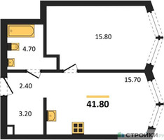Планировка однокомнатной(квартира) площадью 41.8 квадратных метров в “Акценты”