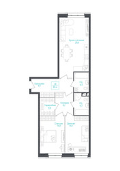 Планировка двухкомнатной(апартаменты) площадью 83.9 квадратных метров в ЖК “ЖК Monodom Lake”