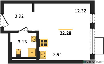 Планировка студии(квартира) площадью 22.28 квадратных метров в ЖК “ЖК Горки Парк”