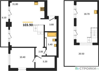 Планировка однокомнатной(квартира) площадью 103.9 квадратных метров в ЖК “ЖК Квартал Метроном”