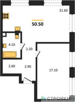 Планировка однокомнатной(квартира) площадью 50.5 квадратных метров в “ЖК Shagal (Шагал)”