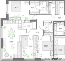 Планировка трехкомнатной(квартира) площадью 109.83 квадратных метров в “ЖК Upside Towers (Апсайд Тауэрс)”