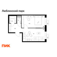 Планировка однокомнатной(квартира) площадью 42.9 квадратных метров в “ЖК Люблинский парк”