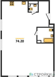 Планировка трехкомнатной(квартира) площадью 74.2 квадратных метров в ЖК “ЖК Октябрьская 98 (MirrorЗдание)”