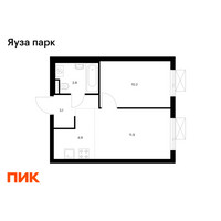 Планировка однокомнатной(квартира) площадью 34 квадратных метров в “ЖК Яуза Парк (Мытищи)”
