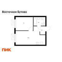 Планировка однокомнатной(квартира) площадью 33.6 квадратных метров в “ЖК Восточное Бутово”