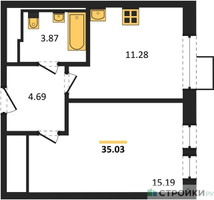 Планировка однокомнатной(квартира) площадью 35.03 квадратных метров в “ЖК Квартал Ивакино”