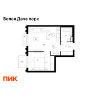 Планировка однокомнатной(квартира) площадью 38.1 квадратных метров в “ЖК Белая Дача парк”