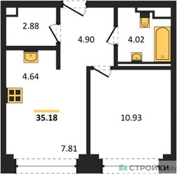 Планировка однокомнатной(квартира) площадью 35.18 квадратных метров в ЖК “ЖК NOVA (Нова)”