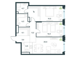 Планировка трехкомнатной(квартира) площадью 87.4 квадратных метров в “ЖК Левел Академическая”