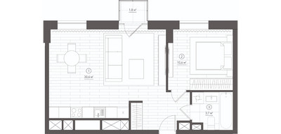 Планировка однокомнатной(апартаменты) площадью 51.9 квадратных метров в ЖК “ЖК Королева 13”