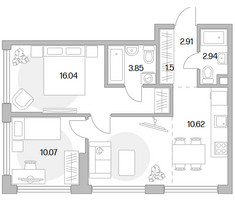 Планировка трехкомнатной(квартира) площадью 59.22 квадратных метров в “ЖК MYPRIORITY Mnevniki (Май Приорити Мневники)”