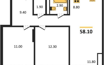 Планировка двухкомнатной(квартира) площадью 58.1 квадратных метров в ЖК “ЖК Верейская 41”