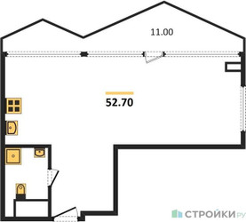 Планировка однокомнатной(апартаменты) площадью 52.7 квадратных метров в ЖК “ЖК Nametkin Tower (Наметкин Тауэр)”