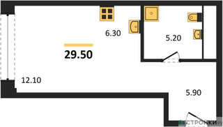 Планировка студии(апартаменты) площадью 29.5 квадратных метров в “ЖК Мираполис”