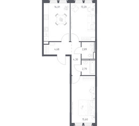 Планировка двухкомнатной(квартира) площадью 57.47 квадратных метров в ЖК “ЖК Космический Квартал”