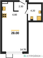 Планировка студии(квартира) площадью 28 квадратных метров в “ЖК Деснаречье”