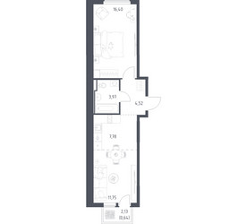 Планировка однокомнатной(квартира) площадью 45.06 квадратных метров в ЖК “ЖК Остафьево”