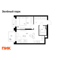 Планировка однокомнатной(квартира) площадью 39.8 квадратных метров в “ЖК Зеленый парк”