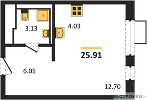 Планировка студии(квартира) площадью 25.91 квадратных метров в “ЖК Пригород Лесное”