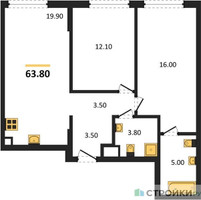 Планировка двухкомнатной(квартира) площадью 63.8 квадратных метров в “ЖК Шагал”