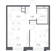 Планировка однокомнатной(квартира) площадью 40.88 квадратных метров в “ЖК Верейская 41”