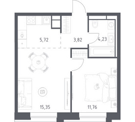 Планировка однокомнатной(квартира) площадью 40.88 квадратных метров в ЖК “ЖК Верейская 41”