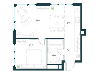 Планировка двухкомнатной(квартира) площадью 42.7 квадратных метров в ЖК “ЖК Левел Мичуринский”
