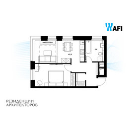 Планировка однокомнатной(апартаменты) площадью 49.2 квадратных метров в ЖК “ЖК Резиденции Архитекторов”