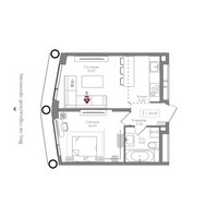Планировка однокомнатной(квартира) площадью 44.1 квадратных метров в “ЖК Преображенская Площадь”