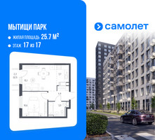 Планировка однокомнатной(квартира) площадью 38.1 квадратных метров в “ЖК Мытищи Парк”