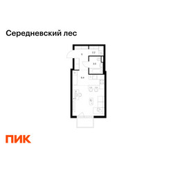 Планировка студии(квартира) площадью 32.6 квадратных метров в ЖК “ЖК Середневский лес”