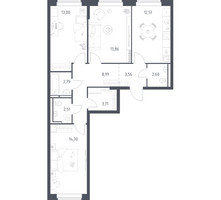 Планировка трехкомнатной(квартира) площадью 78.23 квадратных метров в “ЖК Новое Видное”