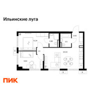 Планировка двухкомнатной(квартира) площадью 53.52 квадратных метров в “ЖК Ильинские луга”