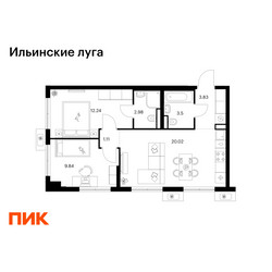 Планировка двухкомнатной(квартира) площадью 53.52 квадратных метров в ЖК “ЖК Ильинские луга”