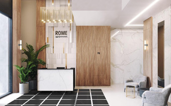 Лобби в корпусе Rome в ЖК "Метрополия"