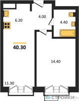 Планировка однокомнатной(квартира) площадью 40.3 квадратных метров в “Лесная Коллекция”