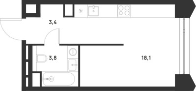 Планировка студии(квартира) площадью 25.3 квадратных метров в ЖК “ЖК Войс”