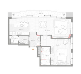 Планировка однокомнатной(квартира) площадью 101.3 квадратных метров в ЖК “ЖК Николь”