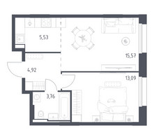 Планировка однокомнатной(квартира) площадью 42.87 квадратных метров в “ЖК Заречье Парк”