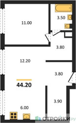 Планировка однокомнатной(квартира) площадью 44.2 квадратных метров в ЖК “ЖК НАЗАРÉ (Мангазея в Богородском)”