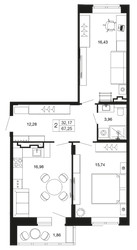 Планировка двухкомнатной(квартира) площадью 67.25 квадратных метров в ЖК “ЖК Времена года”