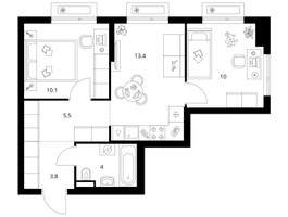 Планировка двухкомнатной(квартира) площадью 46.8 квадратных метров в “ЖК Зеленый парк”