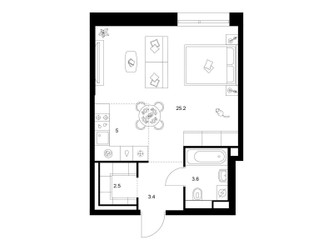 Планировка студии(квартира) площадью 39.7 квадратных метров в ЖК “ЖК Строгино 360”