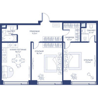 Планировка двухкомнатной(квартира) площадью 73.3 квадратных метров в “ЖК Свет”