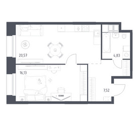 Планировка однокомнатной(апартаменты) площадью 49.05 квадратных метров в ЖК “ЖК Апарт-отель Тропарево парк”
