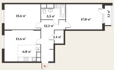 Планировка трехкомнатной(квартира) площадью 73.4 квадратных метров в ЖК “Миниполис 8 кленов”