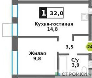 Планировка однокомнатной(квартира) площадью 32 квадратных метров в ЖК “ЖК Никольский квартал Отрада”