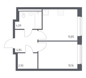 Планировка однокомнатной(квартира) площадью 32.87 квадратных метров в ЖК “ЖК Квартал Западный”