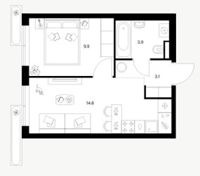 Планировка однокомнатной(квартира) площадью 31.7 квадратных метров в ЖК “ЖК Саларьево парк”